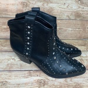 Sam Edelman Woman’s Brian Studded Western Bootie Black Leather Ankle Boot 8.5M